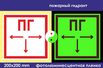 F09 пожарный гидрант (фотолюминесцентная пленка, 200х200 мм) - Знаки безопасности - Знаки пожарной безопасности - Магазин охраны труда Протекторшоп