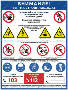 ПС-69 ВНИМАНИЕ! ВЫ НА СТРОЙПЛОЩАДКЕ - Плакаты - Строительство - Магазин охраны труда Протекторшоп